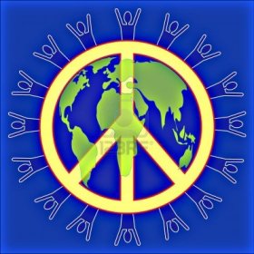 3337361-peace-symbol-with-people-silhouette-around-the-outer-edge-layered-with-a-map-of-the-world